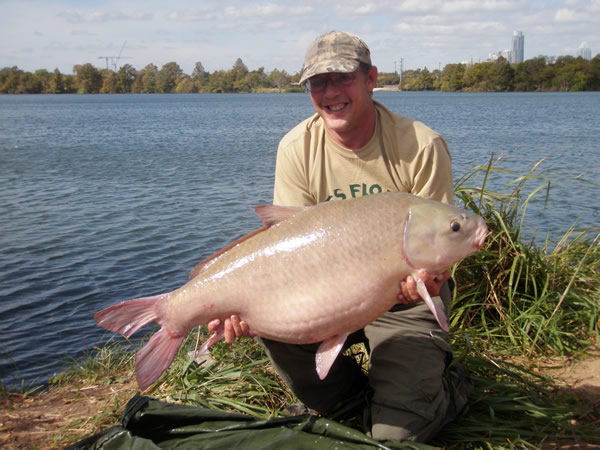 Keith Thompson with a 48 lb, 0 oz smallmouth buffalo--the largest fish caught during the 2011 Wild Carp Texas Shootout on Lady Bird Lake in Austin, Texas.