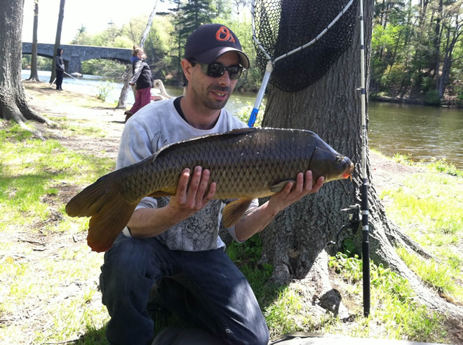 Derrick Archambault with a 14 lb, 4 oz caught during session 1 of the Wild Carp Club of New England