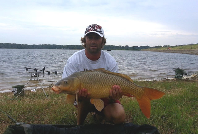 Mirko Lucchi with a 14.5 lb common carp caught during session 5 of the Wild Carp Club of North Texas